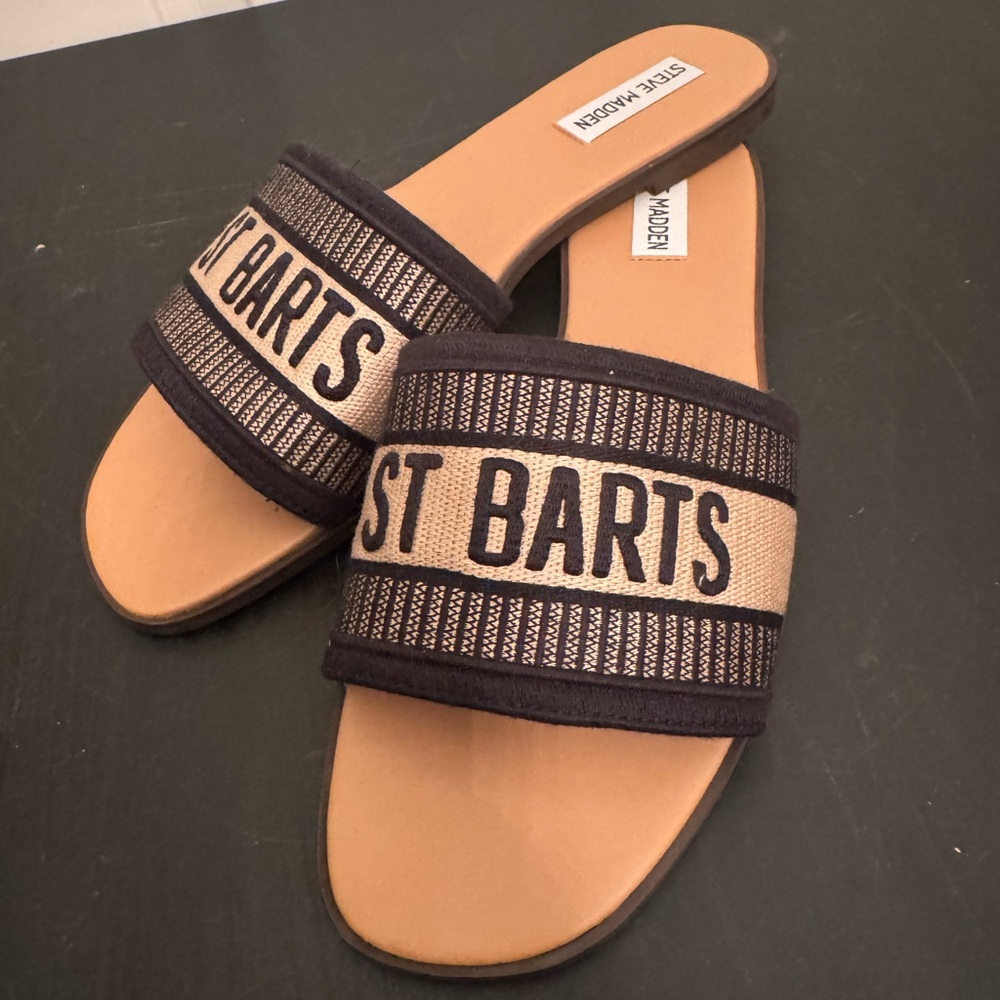 Steve Madden Slide Slip On Sandals Knox St Barts Size 9 Black And Ran